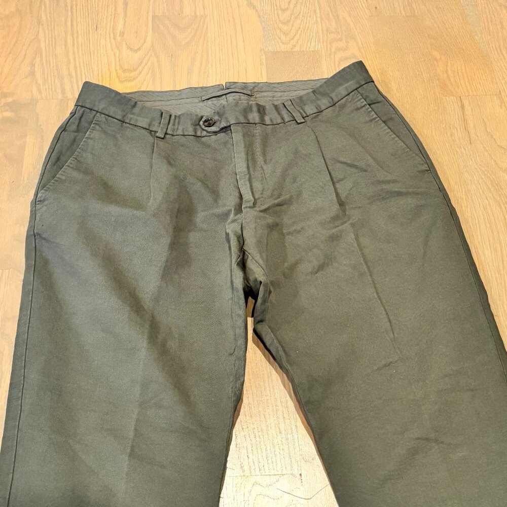 SUITSUPPLY Campo EU52 US36R Green Cotton Linen Trousers